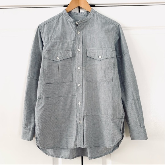 Billy Reid Sz XS Button Down Shirt Band Collar Patchwork Stripe Cotton Menswear - Picture 9 of 9